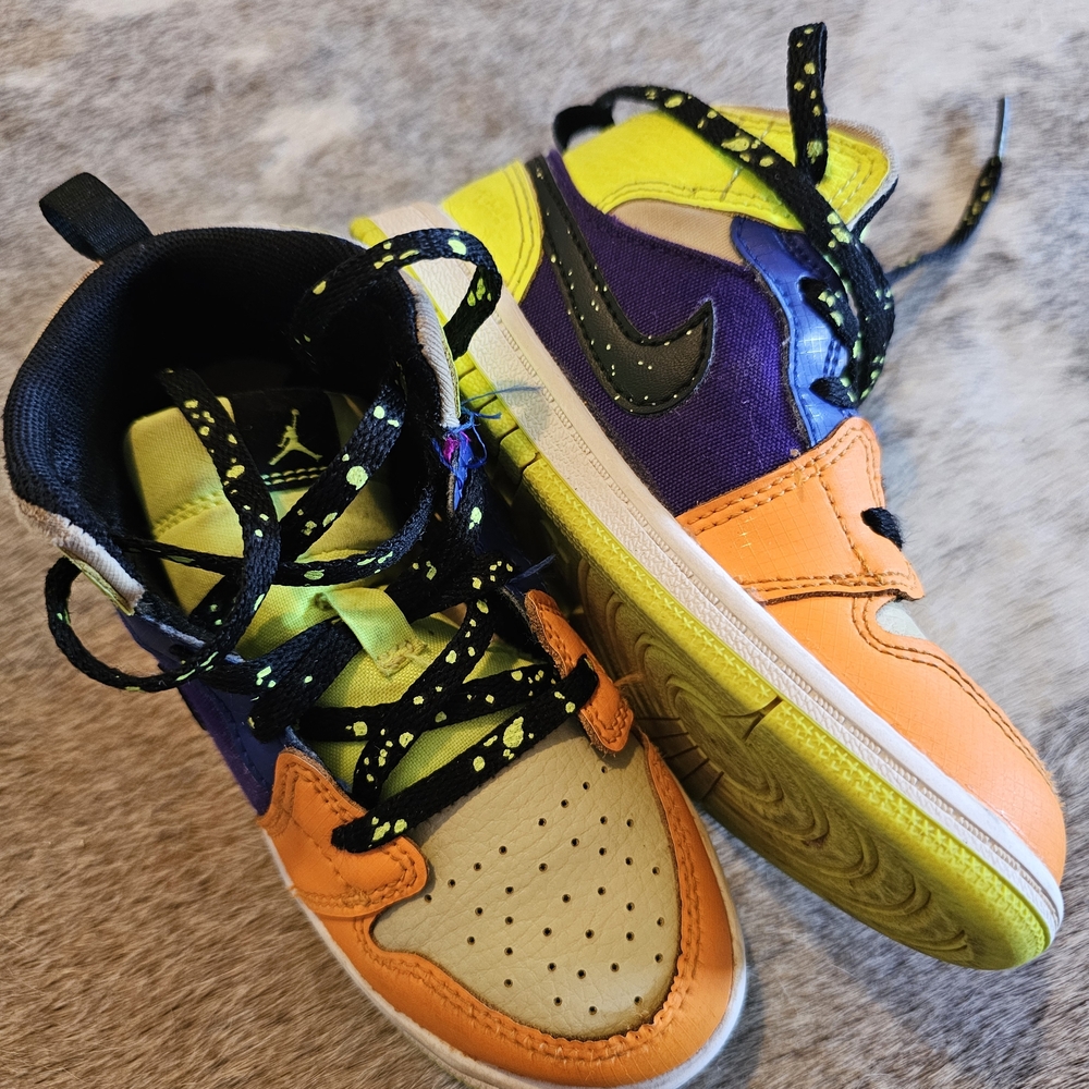Jordan Kids Orange, Purple, and Green Sneakers